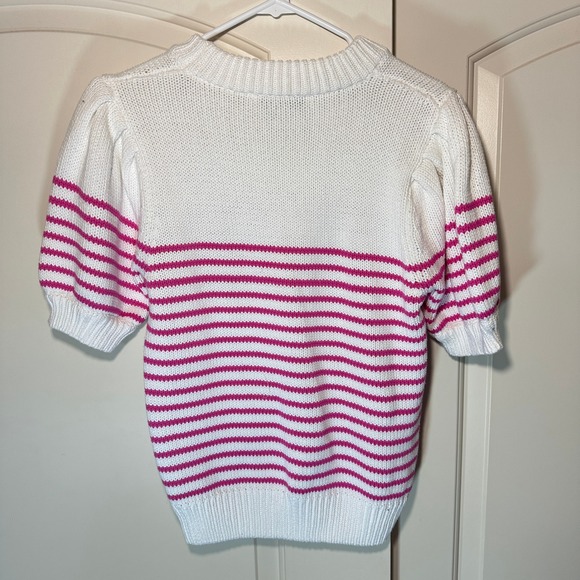 English‎ Factory Striped Puff Sleeve Sweater Short Sleeve Womens M White Pink - Picture 5 of 5